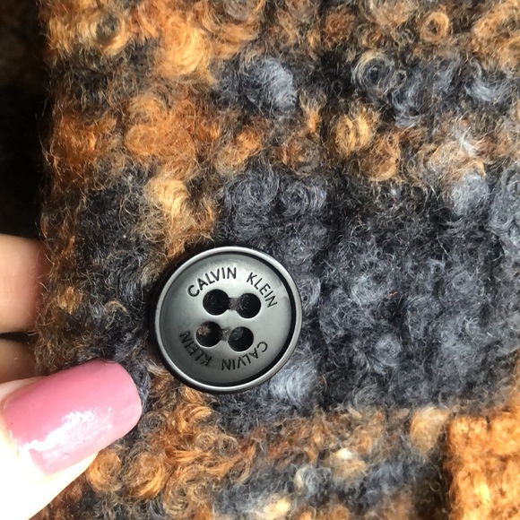 Calvin Klein Brown Plaid Faux Sherpa Button Jacket - Picture 2 of 9